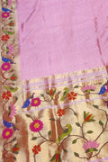 Pink Paithani Handloom Pure Silk Peacock And Flower Design Saree - Luxurion World
