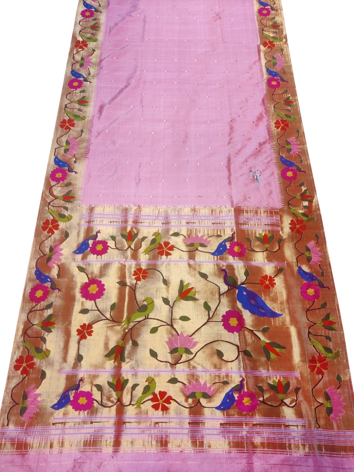 Pink Paithani Handloom Pure Silk Peacock And Flower Design Saree - Luxurion World