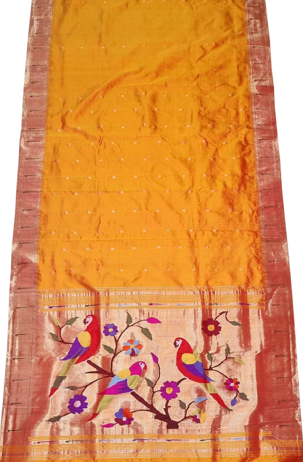 Yellow Paithani Handloom Pure Silk Single Muniya Border Saree - Luxurion World