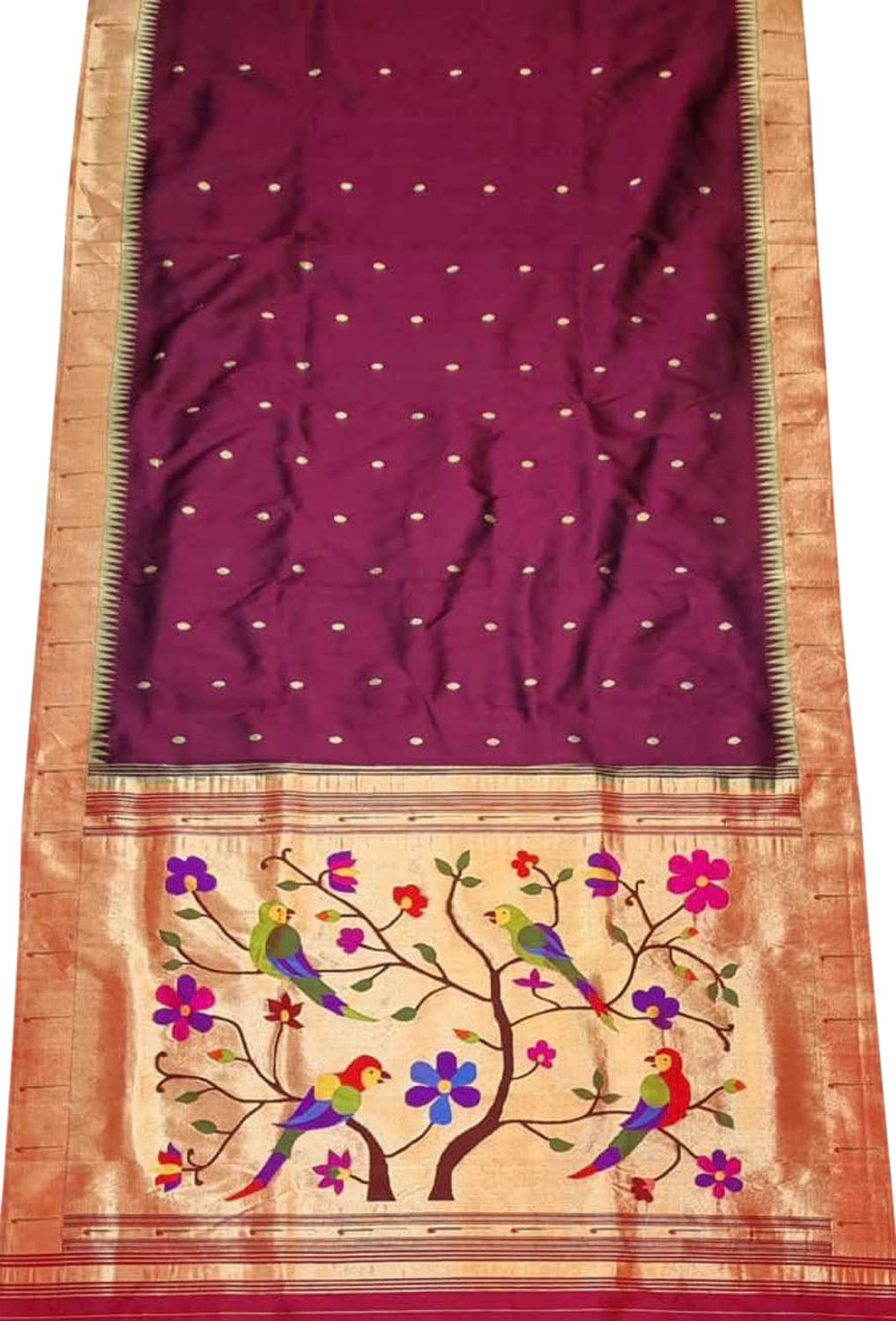 Maroon Paithani Handloom Pure Silk Single Muniya Border Saree - Luxurion World