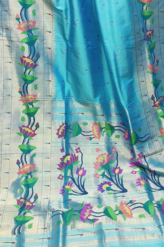 Blue Paithani Handloom Pure Silk Saree - Luxurion World