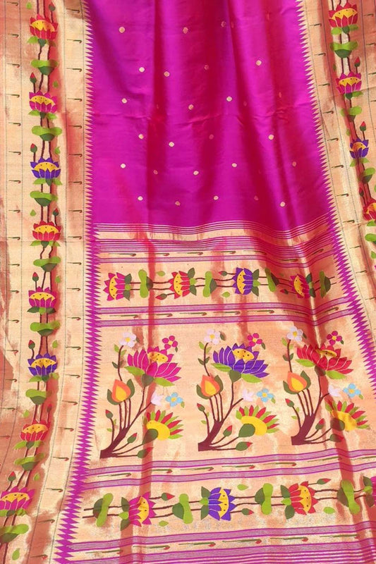 Pink Paithani Handloom Pure Silk Saree - Luxurion World