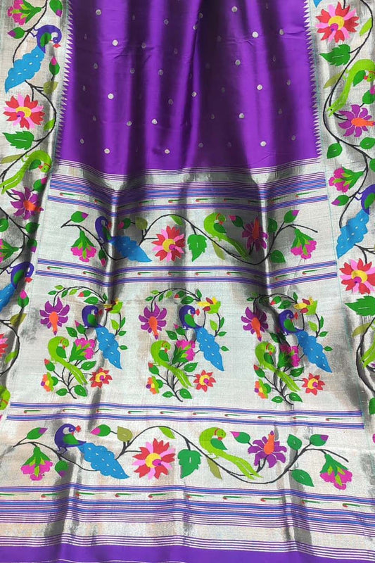 Purple Paithani Handloom Pure Silk Saree - Luxurion World
