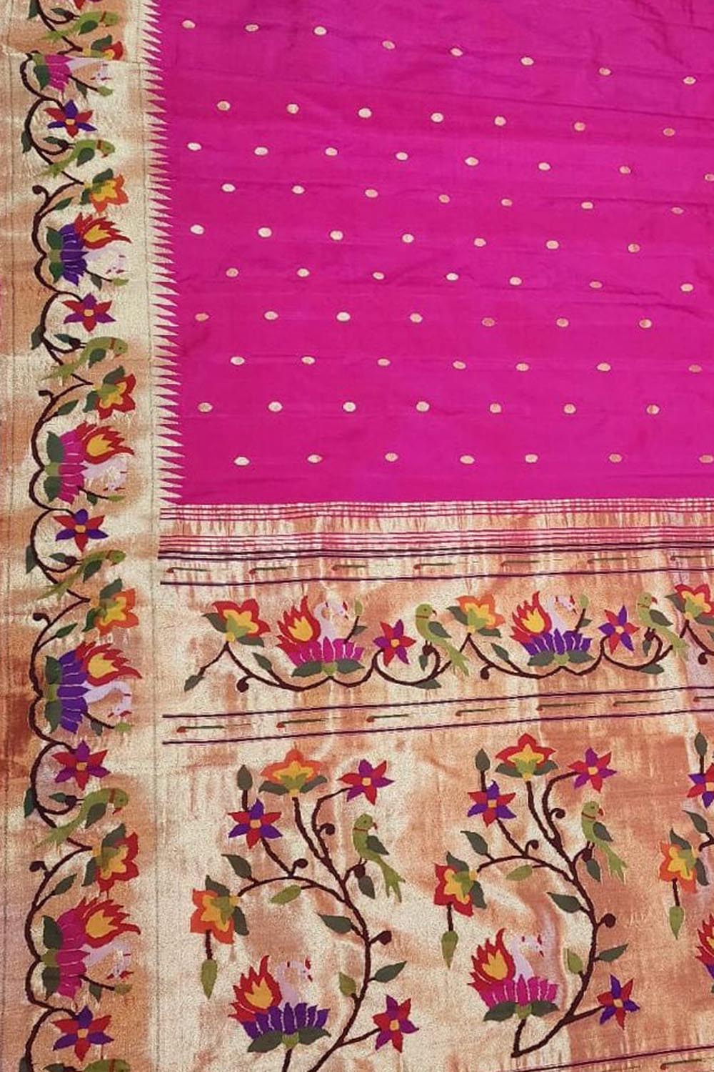 Pink Paithani Handloom Pure Silk Saree - Luxurion World