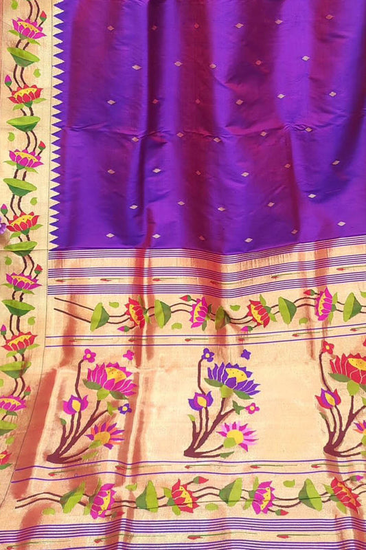 Purple Paithani Handloom Pure Silk Saree - Luxurion World