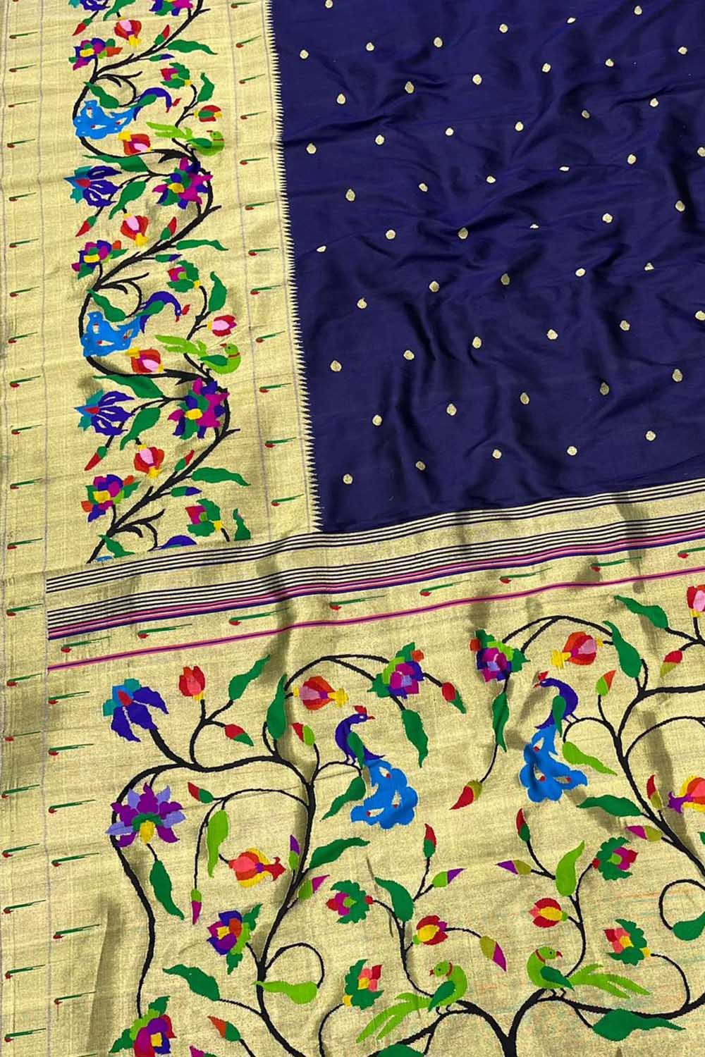 Blue Paithani Handloom Pure Silk Saree - Luxurion World