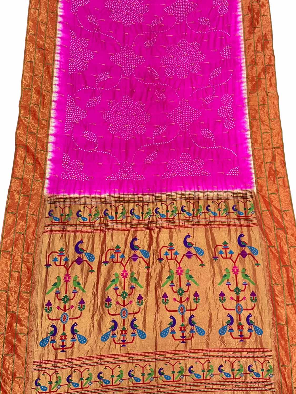 Pink Bandhani Paithani Pure Silk Saree - Luxurion World