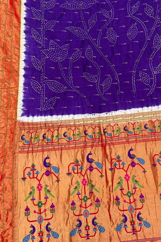 Purple Bandhani Paithani Pure Silk Saree - Luxurion World