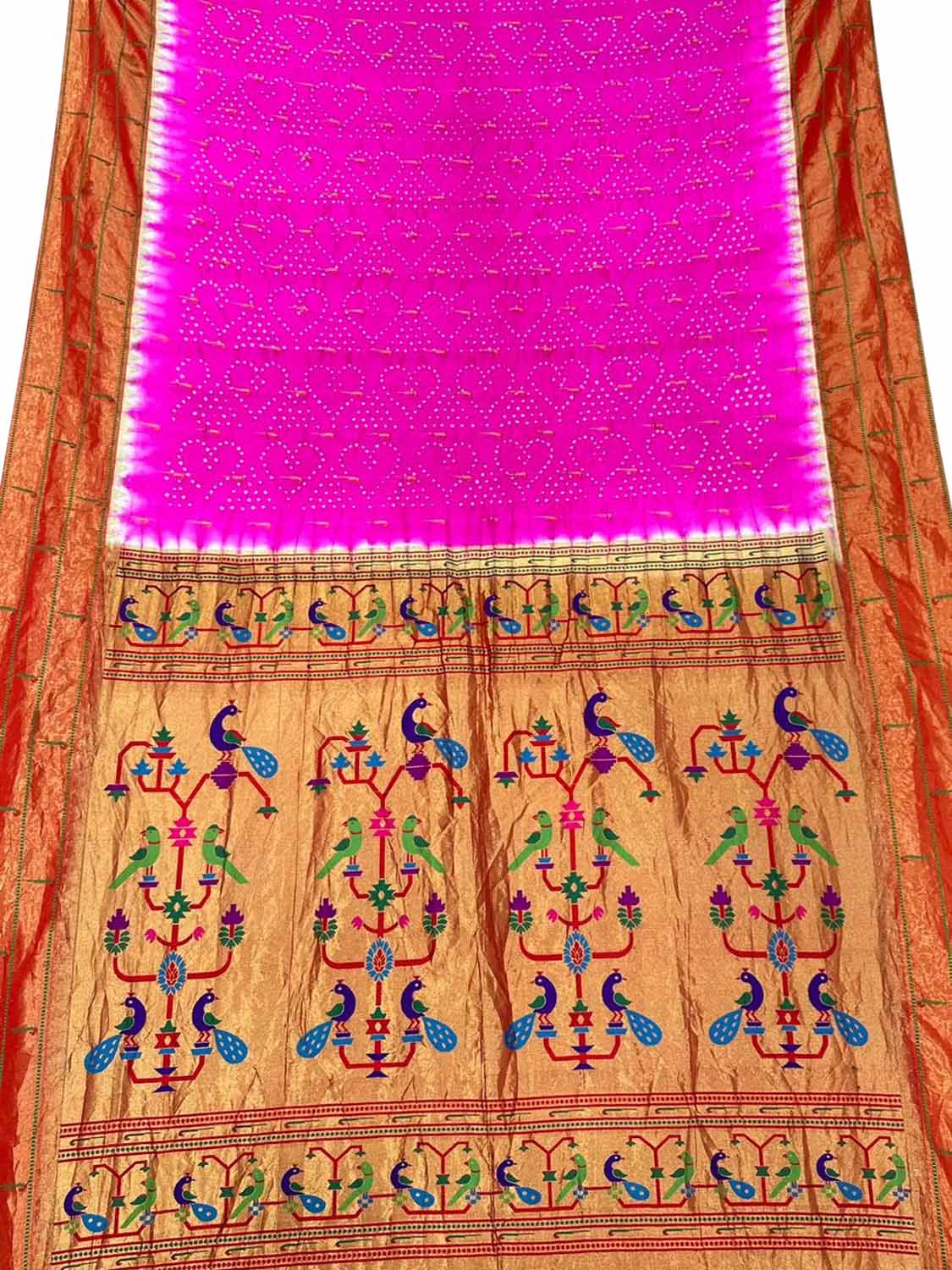Pink Bandhani Paithani Pure Silk Saree - Luxurion World