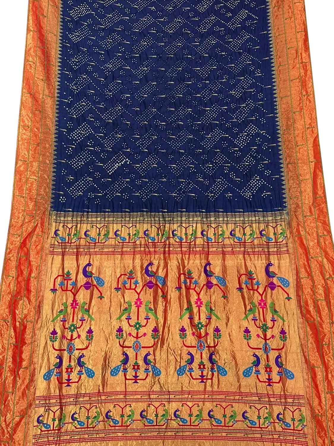 Blue Bandhani Paithani Pure Silk Saree - Luxurion World