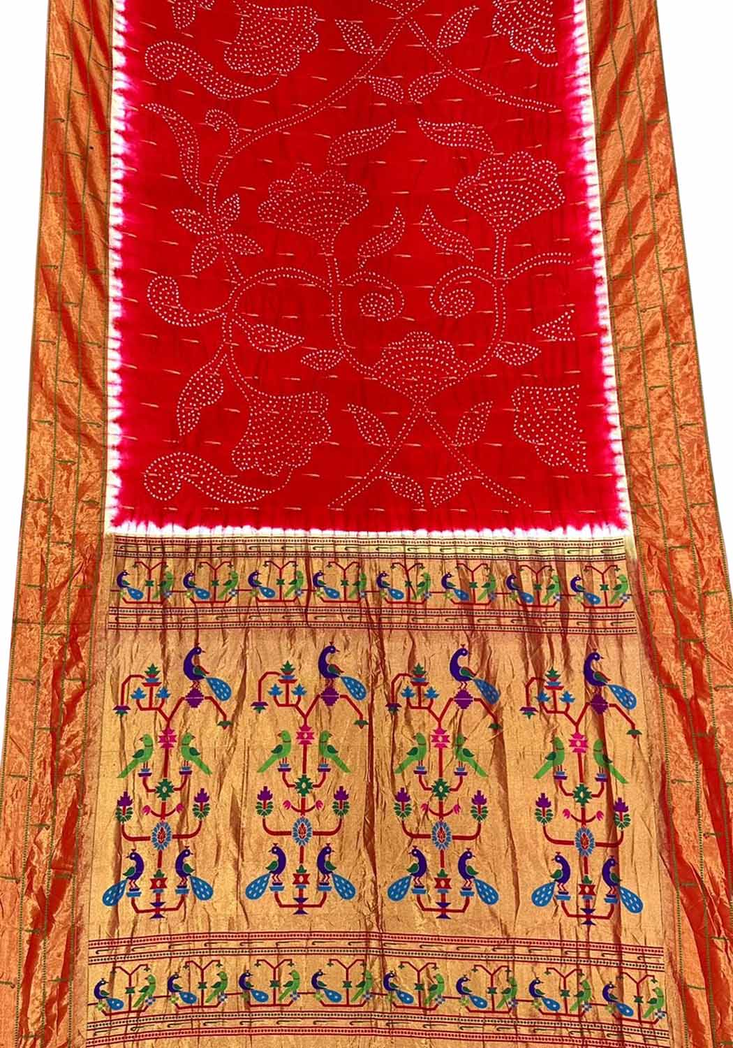 Red Bandhani Paithani Pure Silk Saree - Luxurion World