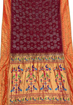 Maroon Bandhani Paithani Pure Silk Saree - Luxurion World
