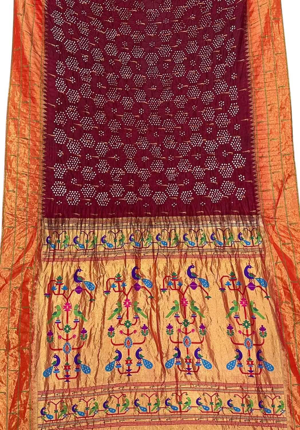 Maroon Bandhani Paithani Pure Silk Saree - Luxurion World