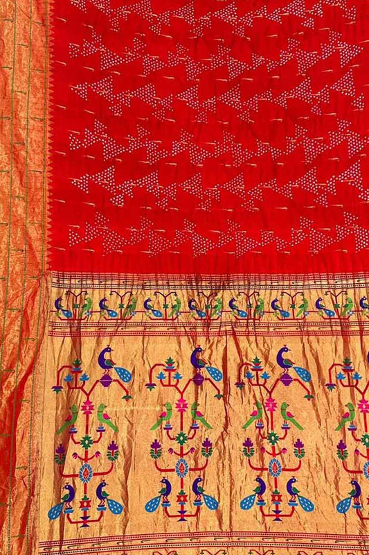 Red Bandhani Paithani Pure Silk Saree