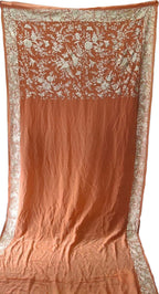 Exquisite Orange Parsi Gara Hand Embroidered Crepe Saree - Luxurion World