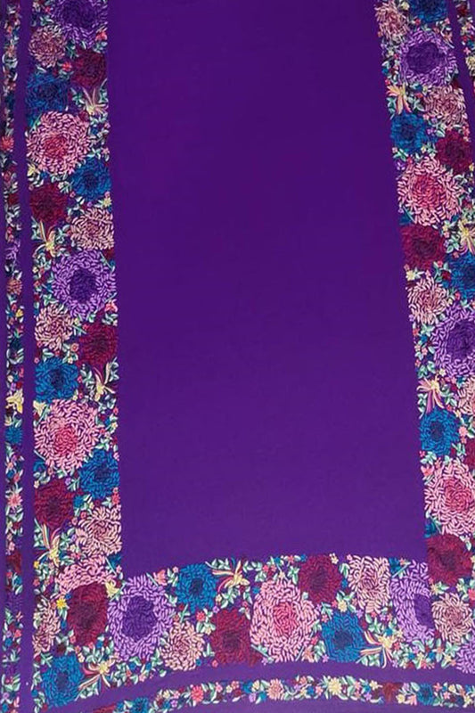 Purple Parsi Gara: Exquisite Hand-Embroidered Pure Crepe Saree