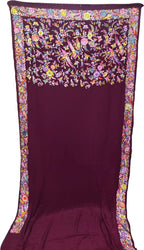Exquisite Maroon Parsi Gara Hand Embroidered Crepe Saree - Luxurion World