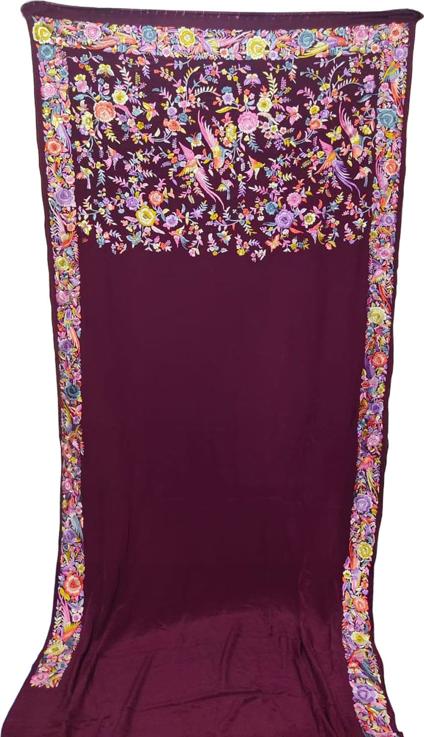 Exquisite Maroon Parsi Gara Hand Embroidered Crepe Saree - Luxurion World