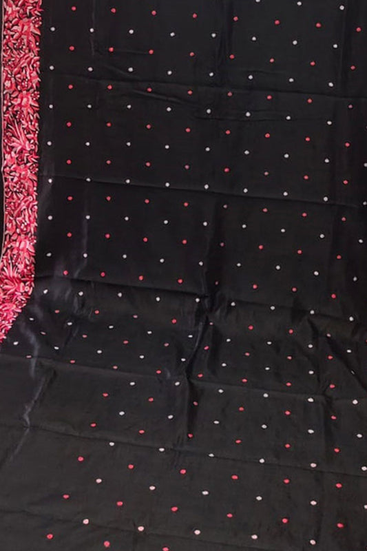 Exquisite Black Hand Embroidered Parsi Gara Tussar Silk Saree: A Timeless Masterpiece - Luxurion World