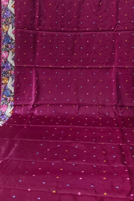 Parsi Gara Tussar Silk Saree: Exquisite Purple Hand Embroidery