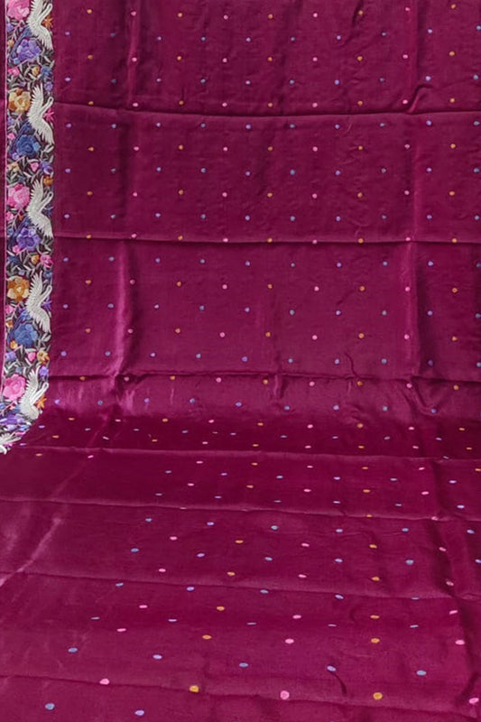 Parsi Gara Tussar Silk Saree: Exquisite Purple Hand Embroidery - Luxurion World