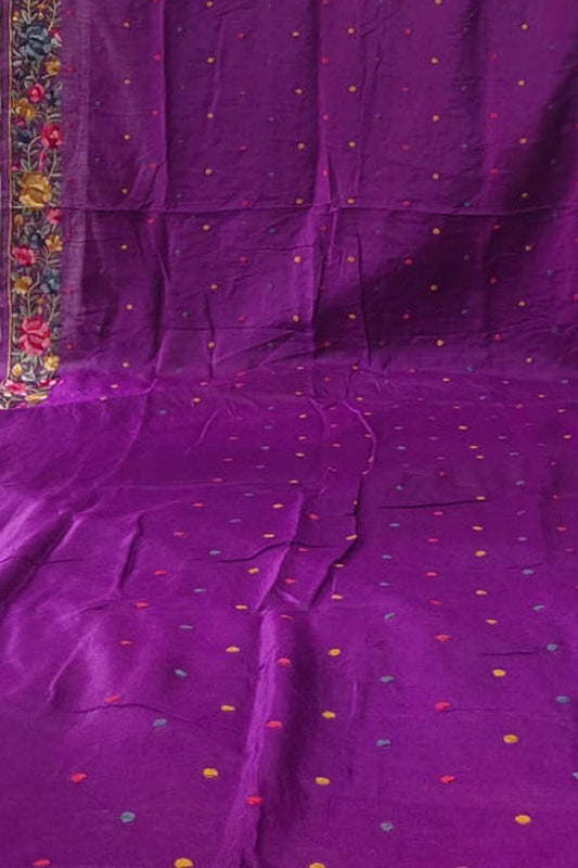 Parsi Gara Tussar Silk Saree: Exquisite Purple Hand Embroidery - Luxurion World