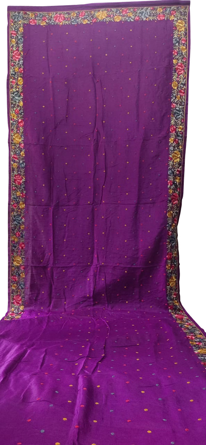 Parsi Gara Tussar Silk Saree: Exquisite Purple Hand Embroidery - Luxurion World