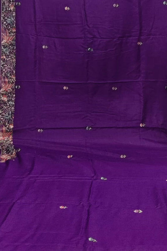 Parsi Gara Tussar Silk Saree: Purple Hand Embroidery at Its Finest - Luxurion World