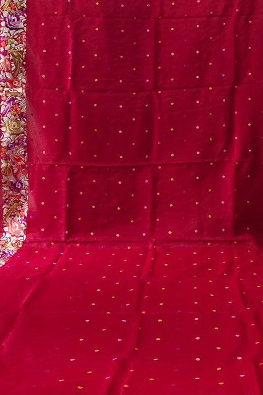 Exquisite Red Hand Embroidered Parsi Gara Tussar Silk Saree - Luxurion World