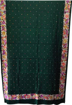 Exquisite Green Hand Embroidered Parsi Gara Tussar Silk Saree - Luxurion World