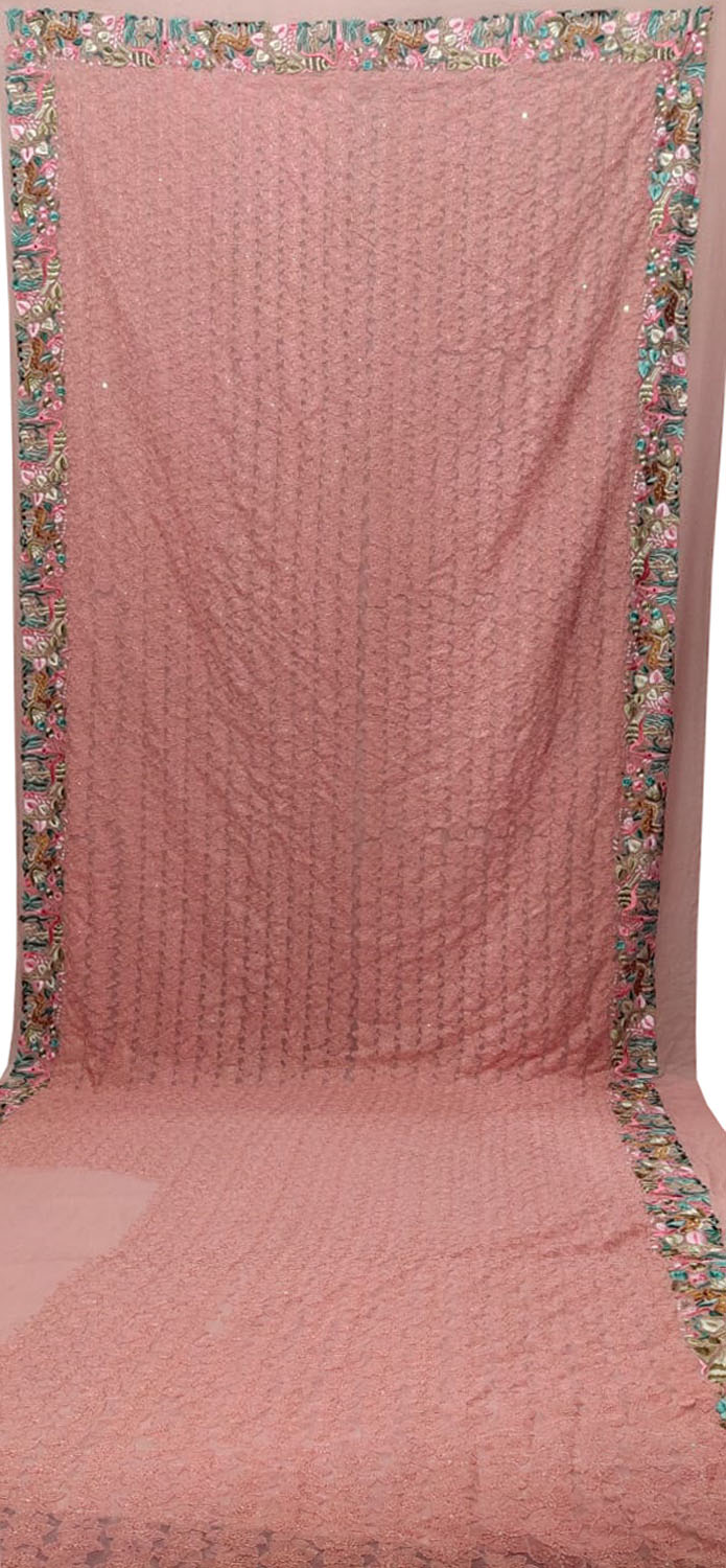 Parsi Gara Georgette Saree: Exquisite Pink Hand Embroidery - Luxurion World