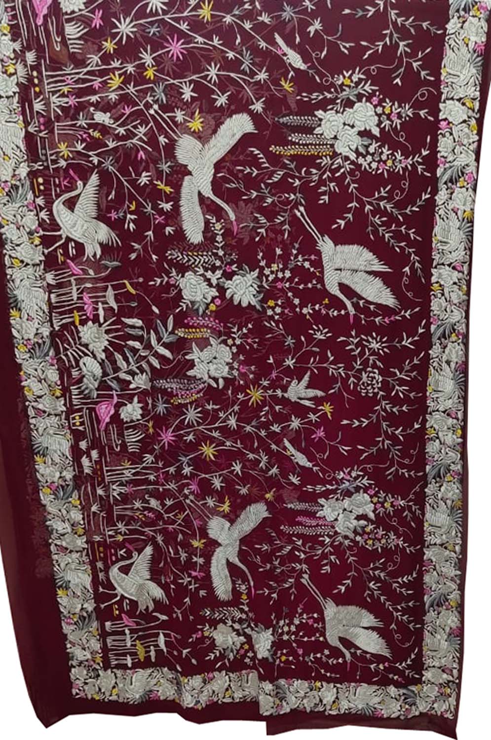 Parsi Gara Georgette Saree: Exquisite Pink Hand Embroidery - Luxurion World
