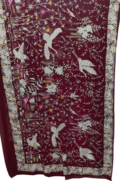 Parsi Gara Georgette Saree: Exquisite Pink Hand Embroidery - Luxurion World