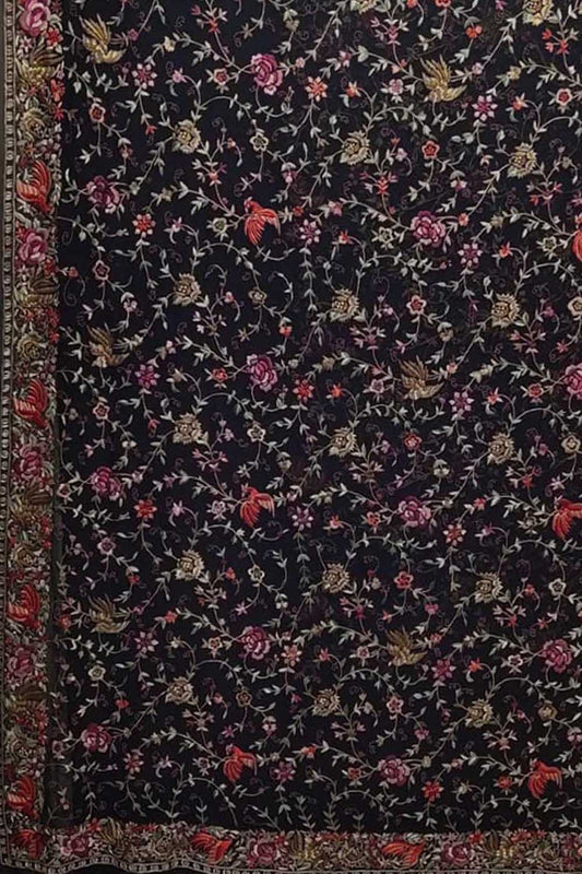 Elegant Black Hand Embroidered Parsi Gara Georgette Saree - Luxurion World