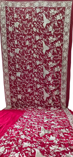 Parsi Gara Georgette Saree: Exquisite Pink Hand Embroidery - Luxurion World