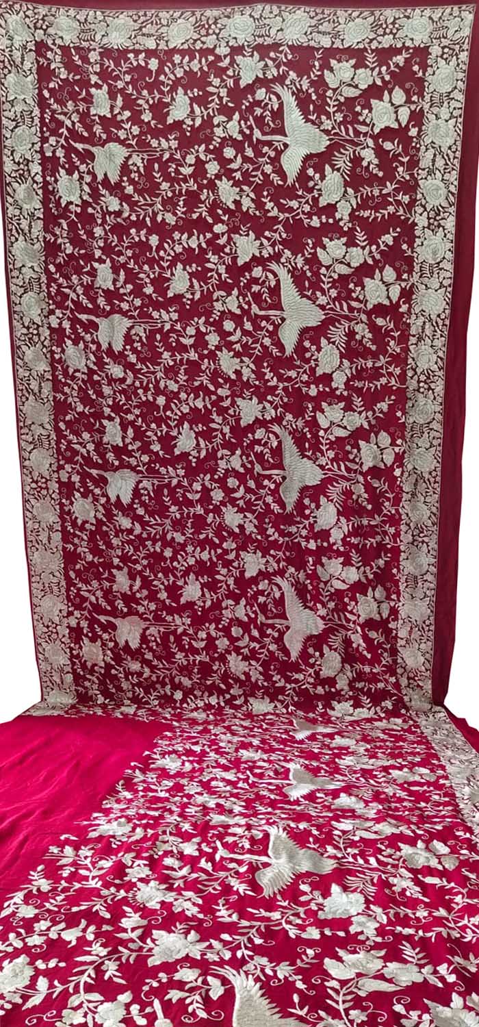 Parsi Gara Georgette Saree: Exquisite Pink Hand Embroidery - Luxurion World
