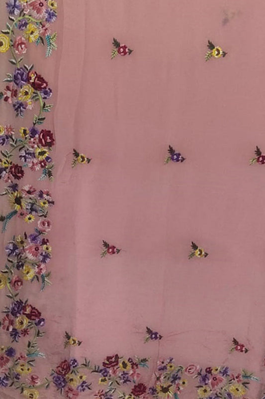Parsi Gara Crepe Saree: Exquisite Pink Hand Embroidery