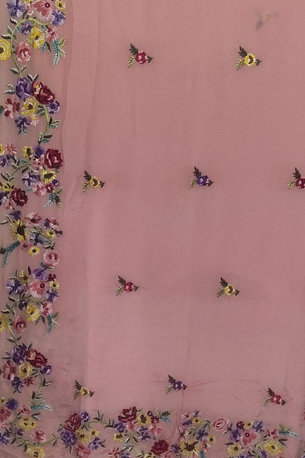 Parsi Gara Crepe Saree: Exquisite Pink Hand Embroidery - Luxurion World