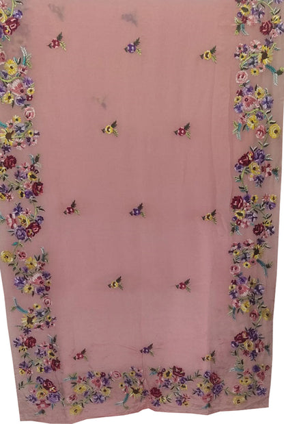 Parsi Gara Crepe Saree: Exquisite Pink Hand Embroidery - Luxurion World