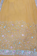Yellow Hand Embroidered Parsi Gara Crepe Flower Design Saree - Luxurion World