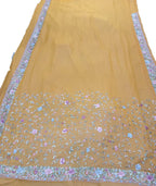 Yellow Hand Embroidered Parsi Gara Crepe Flower Design Saree - Luxurion World