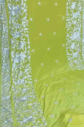 Yellow Hand Embroidered Parsi Gara Crepe Floral And Bird Design Saree - Luxurion World