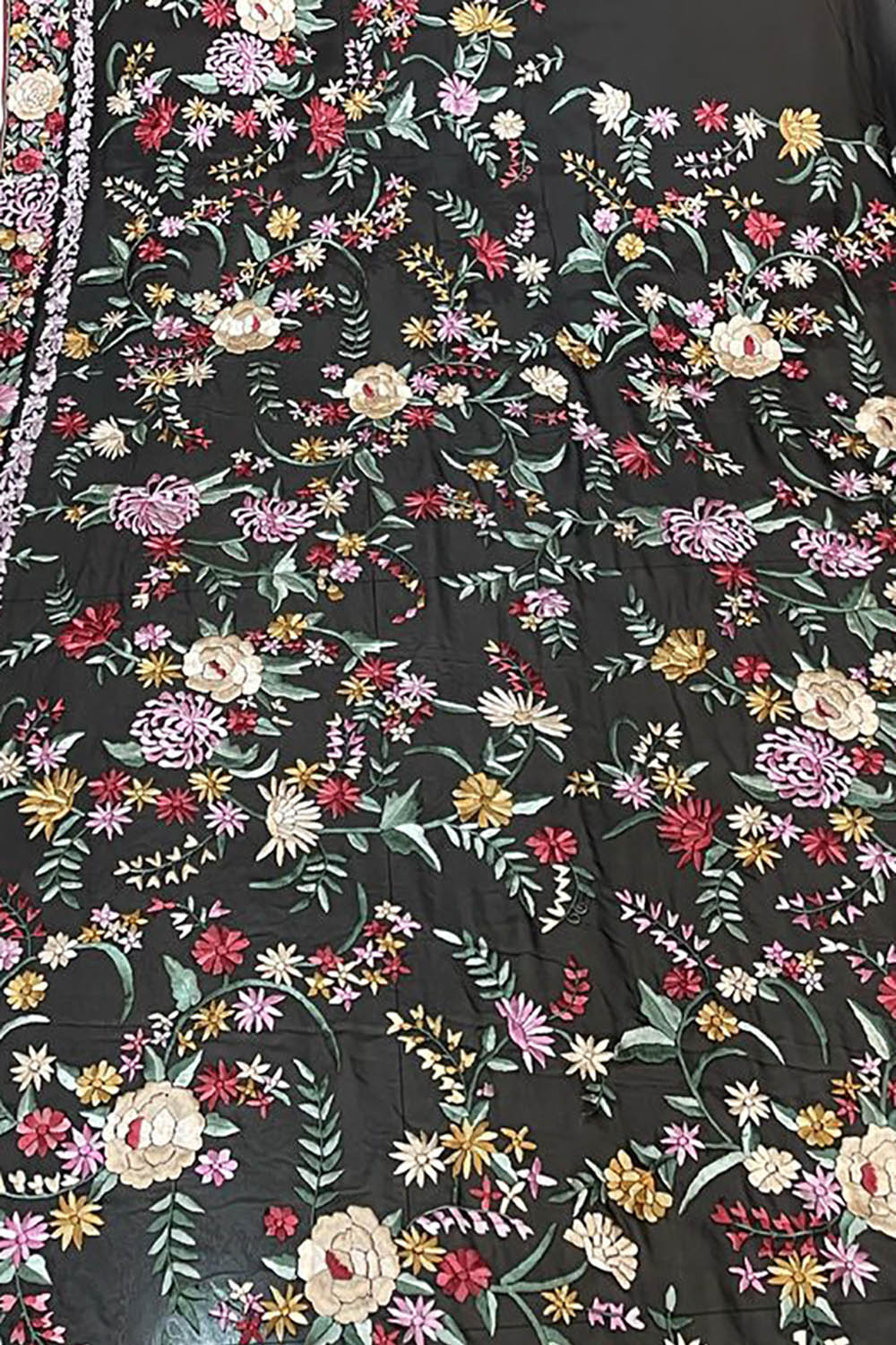 Black Parsi Gara Hand Embroidered Pure Georgette Saree - Luxurion World