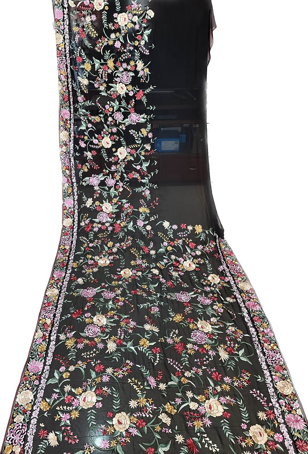 Black Parsi Gara Hand Embroidered Pure Georgette Saree - Luxurion World