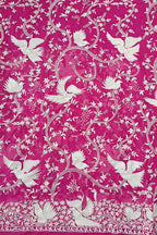 Pink Parsi Gara Hand Embroidered Pure Georgette Saree - Luxurion World