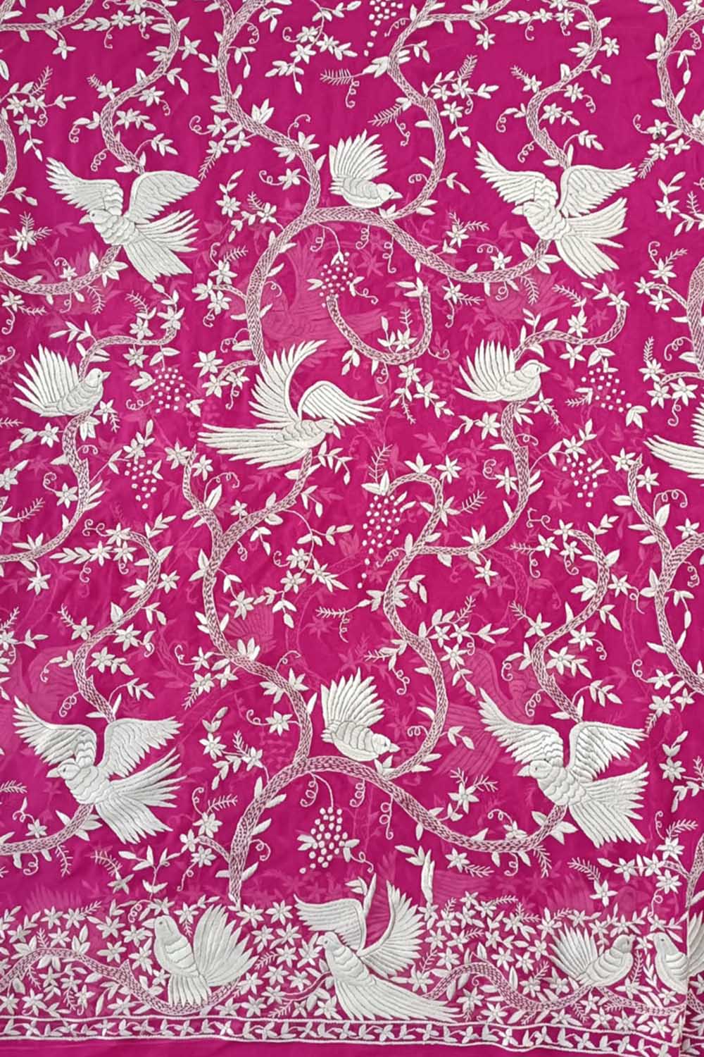 Pink Parsi Gara Hand Embroidered Pure Georgette Saree - Luxurion World