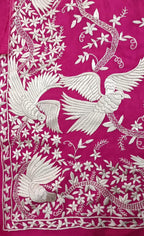 Pink Parsi Gara Hand Embroidered Pure Georgette Saree - Luxurion World