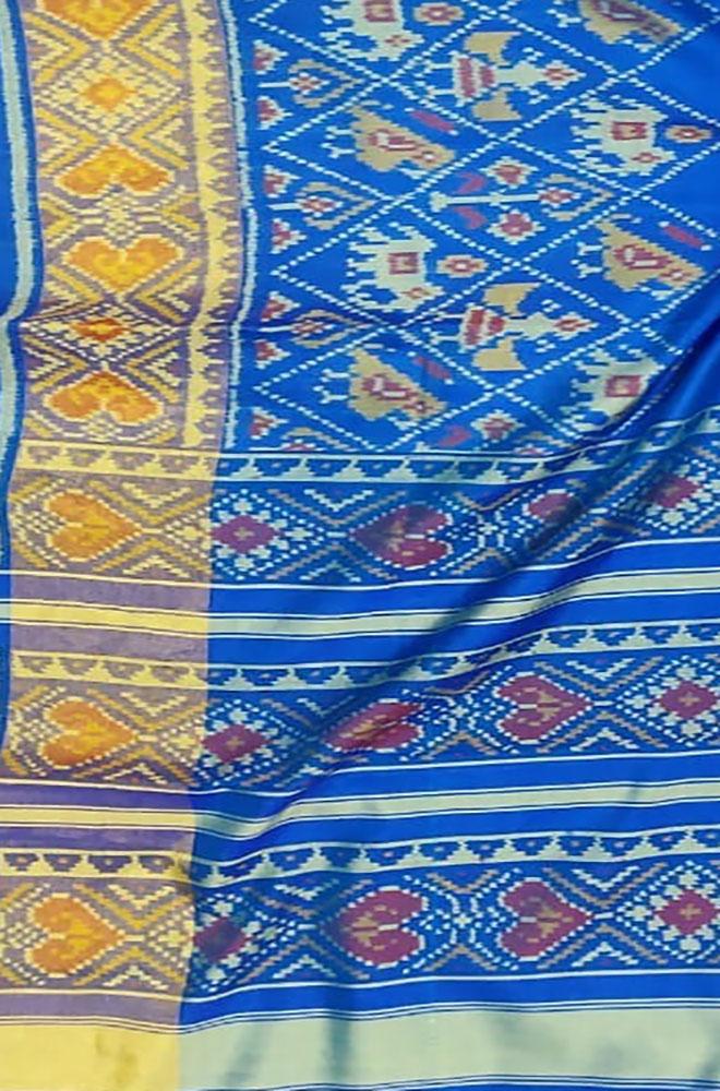 Blue Handloom Single Ikat Patola Pure Silk Saree - Luxurion World
