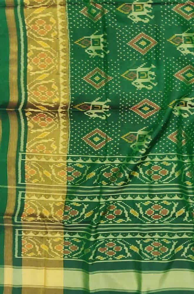 Green Handloom Single Ikat Patola Pure Silk Saree - Luxurion World