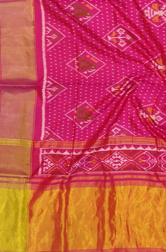 Pink Handloom Single Ikat Patola Pure Silk Saree - Luxurion World
